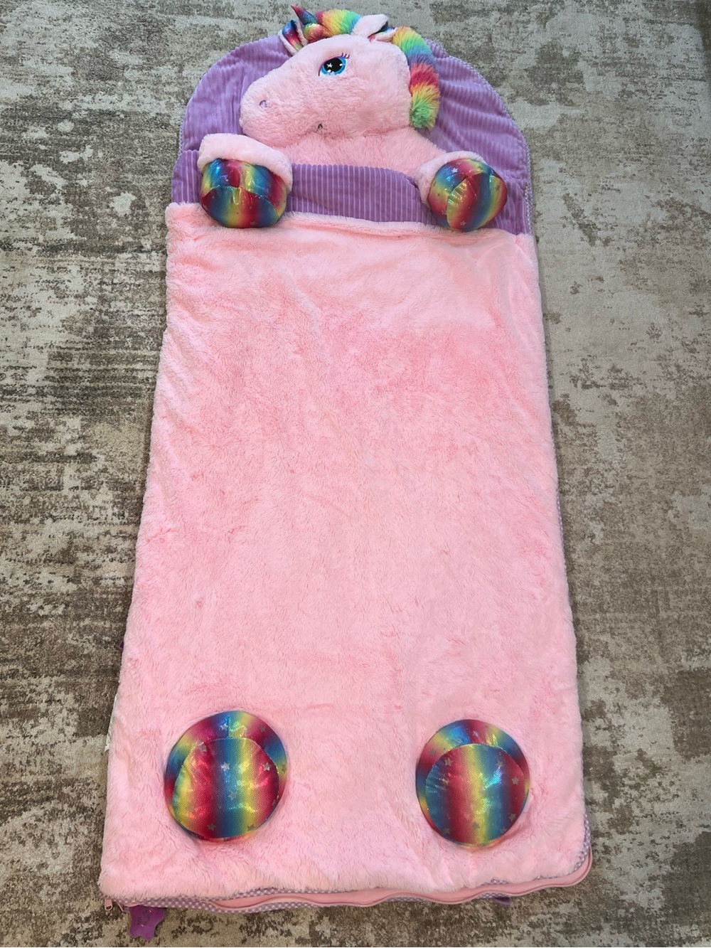 Kids Plush Unicorn Sleeping Bag - Pink Rainbow Accents